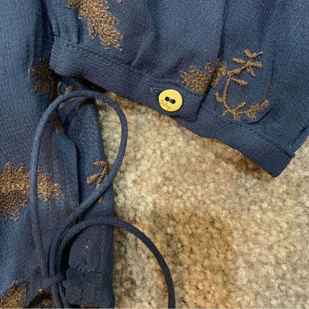 Wrap London sheer Navy blue with tan design, waist ties and button detail US Sz4 - Picture 4 of 10